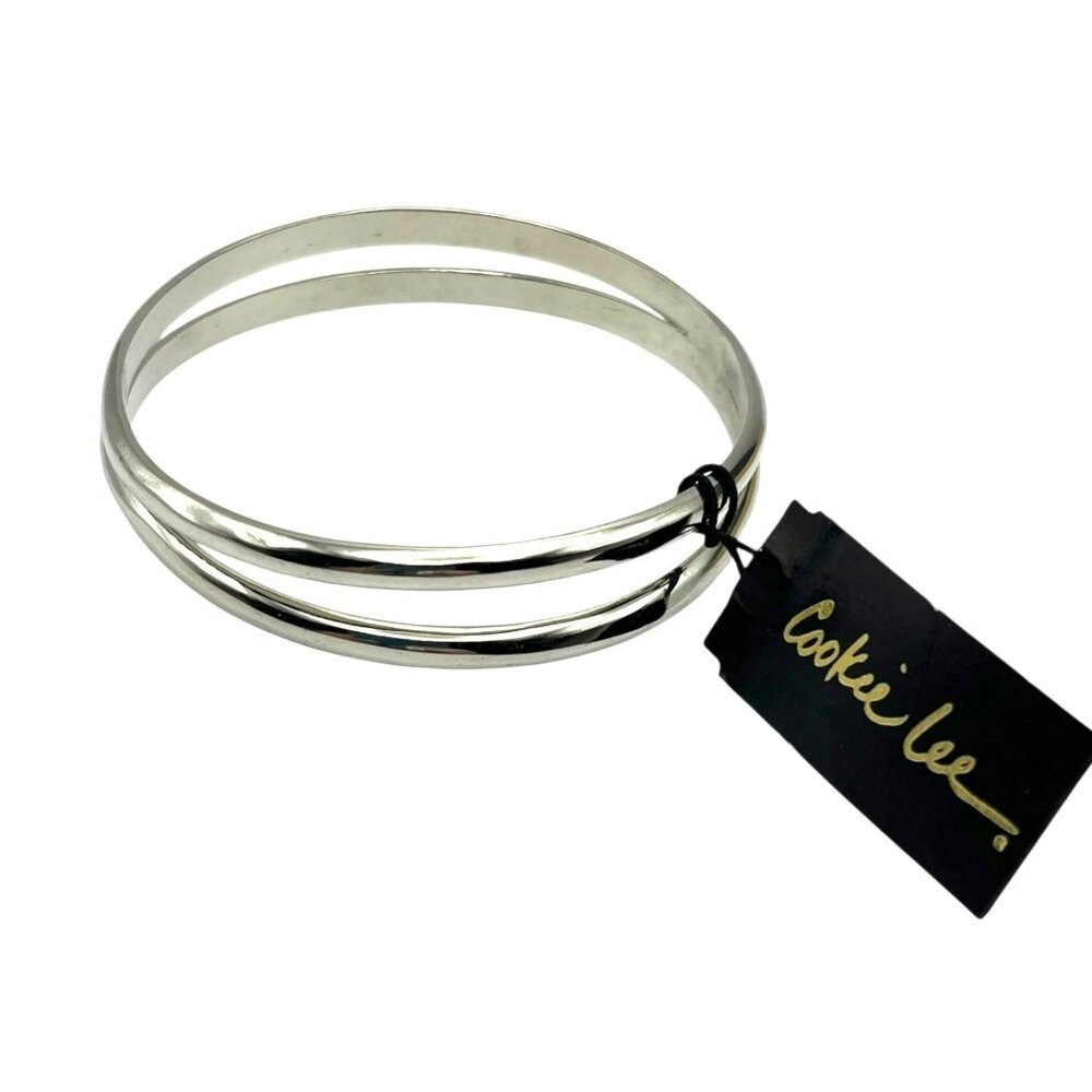 Silver‎ Tone Polished Round Bangle Bracelet NEW Minimalist Classic Modern Sleek